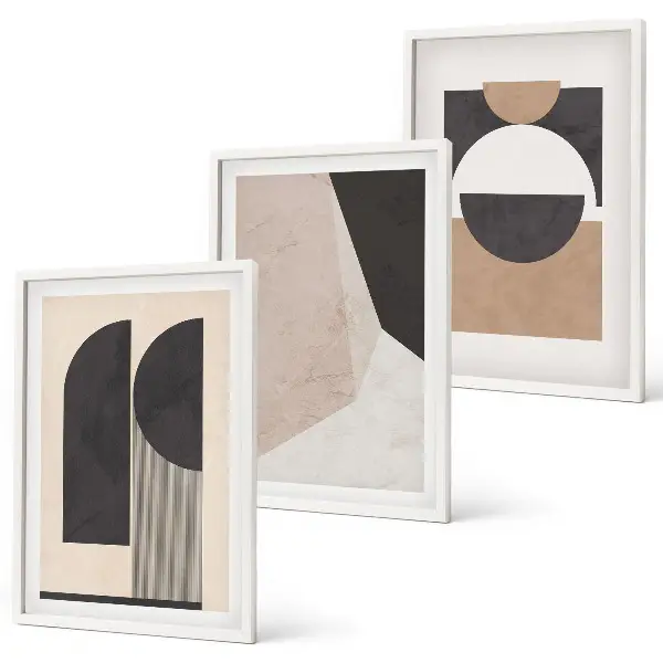 Set tablouri decorative cu forme abstracte bej și maro
