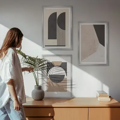 Set tablouri decorative cu forme abstracte bej și maro
