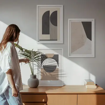 Set tablouri decorative cu forme abstracte bej și maro