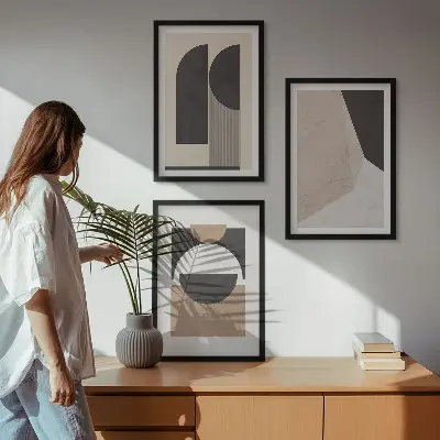 Set tablouri decorative cu forme abstracte bej și maro
