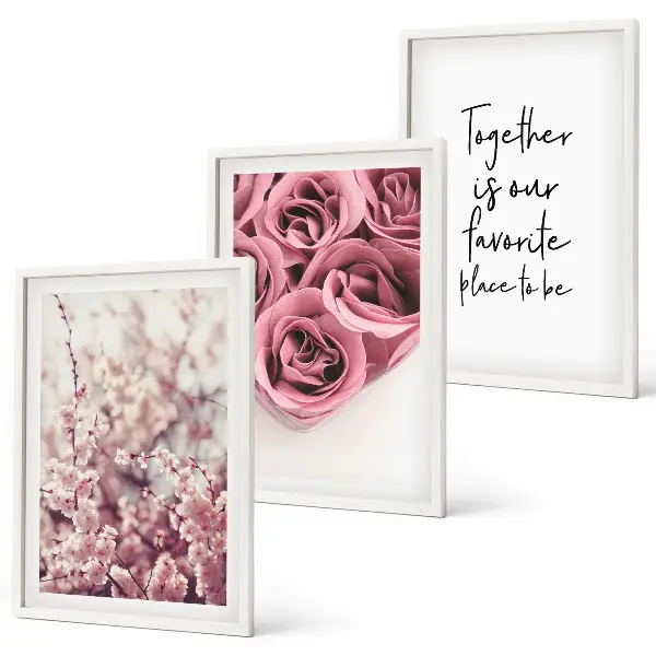 Set tablouri decorative cu buchete de trandafiri și inscripție