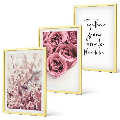 Set tablouri decorative cu buchete de trandafiri și inscripție