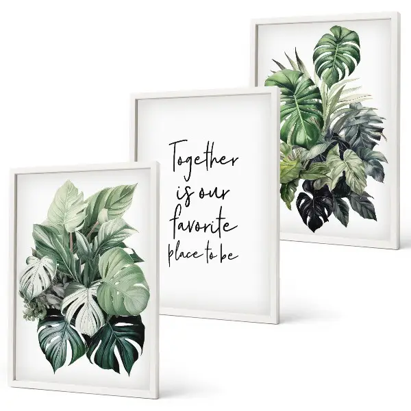 Set de tablouri pentru dormitor cu model de frunze verzi de plante tropicale