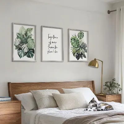 Set de tablouri pentru dormitor cu model de frunze verzi de plante tropicale