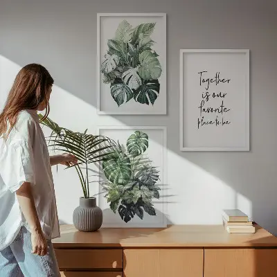 Set de tablouri pentru dormitor cu model de frunze verzi de plante tropicale