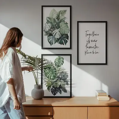 Set de tablouri pentru dormitor cu model de frunze verzi de plante tropicale