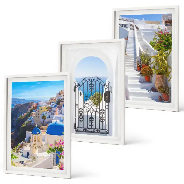 Set tablouri pentru dormitor cu arhitectură din Santorini, Oia