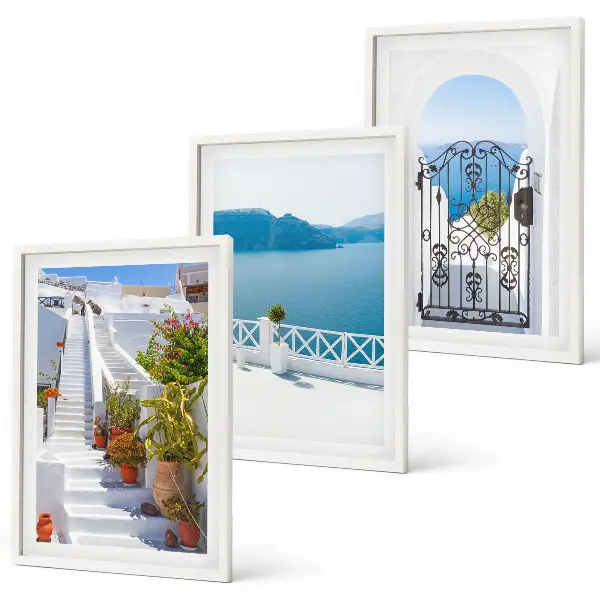 Set de tablouri decorative cu scări albe și plante la poarta mare