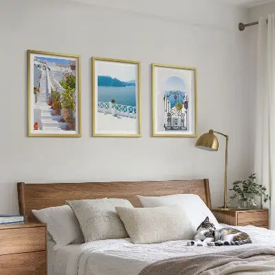 Set de tablouri decorative cu scări albe și plante la poarta mare