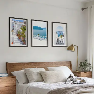 Set de tablouri decorative cu scări albe și plante la poarta mare