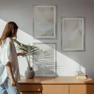 Set de tablouri pentru dormitor cu fundal abstract realizat prin tehnica pensulei