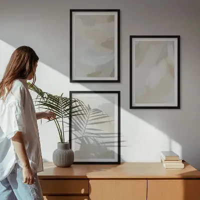 Set de tablouri pentru dormitor cu fundal abstract realizat prin tehnica pensulei