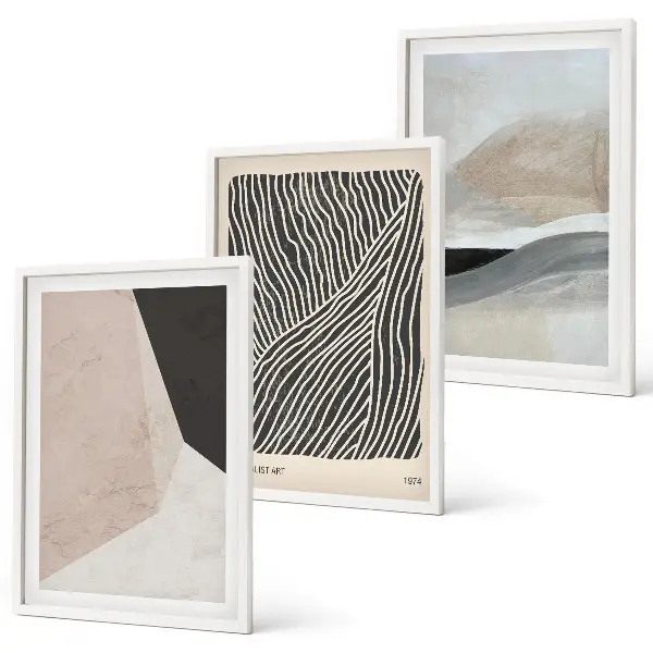 Set tablouri decorative modele abstracte în nuanțe de bej și gri
