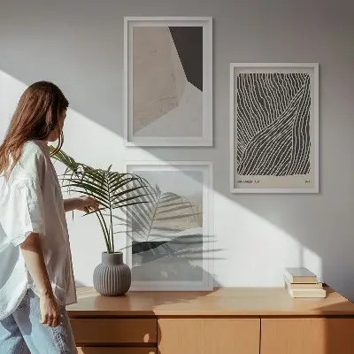 Set tablouri decorative modele abstracte în nuanțe de bej și gri