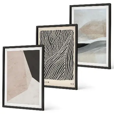 Set tablouri decorative modele abstracte în nuanțe de bej și gri