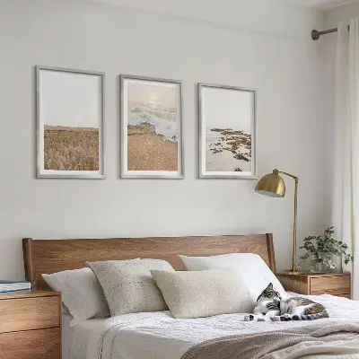 Set de tablouri pentru dormitor cu model de valuri de plajă și pietre