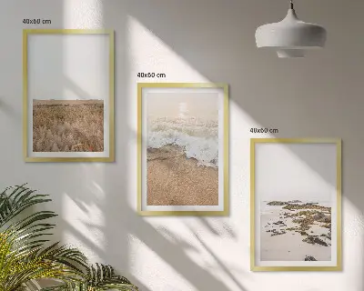 Set de tablouri pentru dormitor cu model de valuri de plajă și pietre