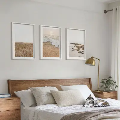 Set de tablouri pentru dormitor cu model de valuri de plajă și pietre