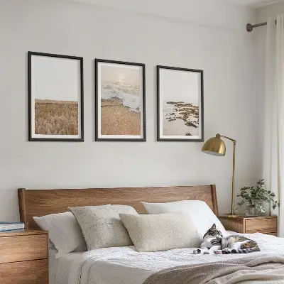 Set de tablouri pentru dormitor cu model de valuri de plajă și pietre