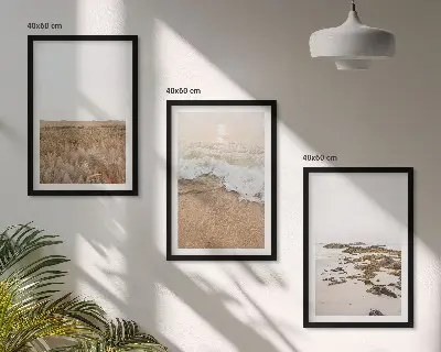 Set de tablouri pentru dormitor cu model de valuri de plajă și pietre
