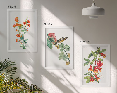 Set tablouri decorative Flori pictate și o pasăre