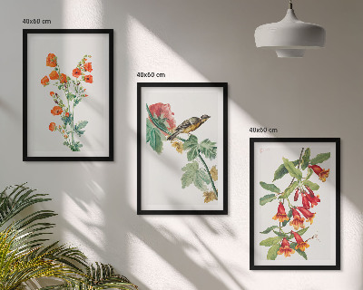 Set tablouri decorative Flori pictate și o pasăre