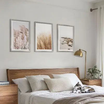 Set tablouri decorative cu câmpuri de iarbă de pampas și plajă boho