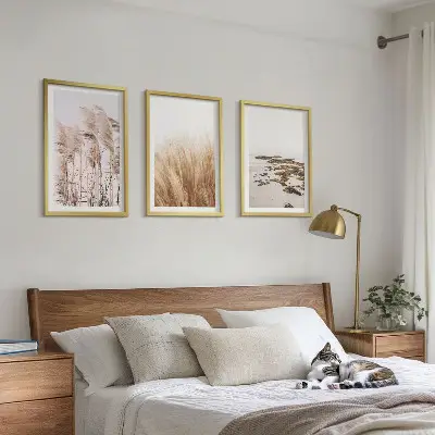 Set tablouri decorative cu câmpuri de iarbă de pampas și plajă boho