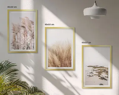 Set tablouri decorative cu câmpuri de iarbă de pampas și plajă boho