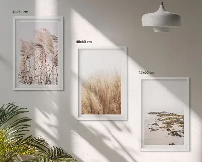 Set tablouri decorative cu câmpuri de iarbă de pampas și plajă boho