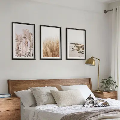 Set tablouri decorative cu câmpuri de iarbă de pampas și plajă boho
