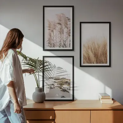 Set tablouri decorative cu câmpuri de iarbă de pampas și plajă boho