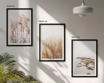 Set tablouri decorative cu câmpuri de iarbă de pampas și plajă boho