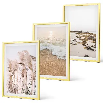 Set de tablouri pentru dormitor cu model boho reprezentând iarbă de plajă, valuri și pietre