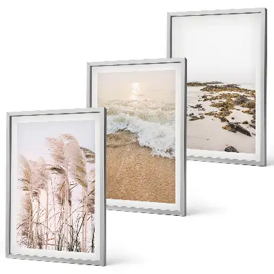 Set de tablouri pentru dormitor cu model boho reprezentând iarbă de plajă, valuri și pietre