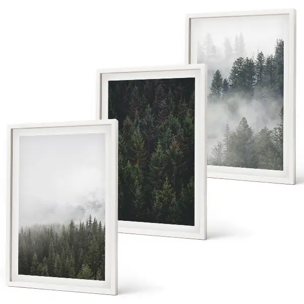 Set de tablouri pentru dormitor cu peisaj de pădure verde în ceață