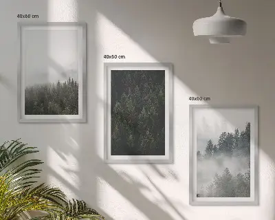 Set de tablouri pentru dormitor cu peisaj de pădure verde în ceață