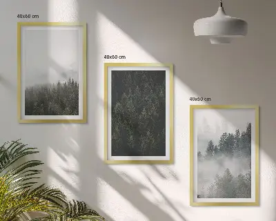 Set de tablouri pentru dormitor cu peisaj de pădure verde în ceață