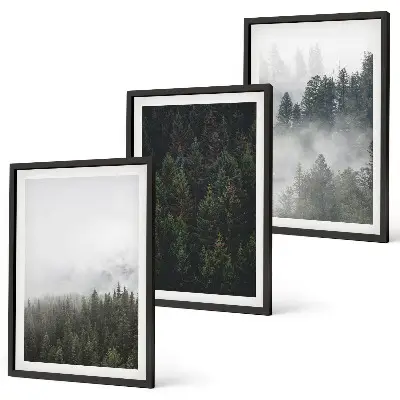 Set de tablouri pentru dormitor cu peisaj de pădure verde în ceață