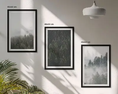 Set de tablouri pentru dormitor cu peisaj de pădure verde în ceață