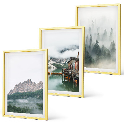 Set tablouri pentru dormitor Munți, lac, cabană, ceață