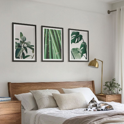 Set tablouri decorative Tulpini de bambus și frunze de monstera