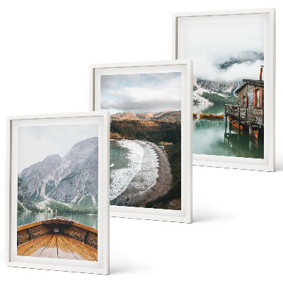 Set tablouri pentru dormitor Munți, lac, barcă, plajă, peisaj
