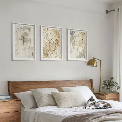 Set de tablouri pentru dormitor cu modele abstracte în nuanțe de bej și gri