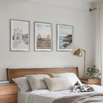 Set de tablouri pentru dormitor cu arhitectură marină din Santorini