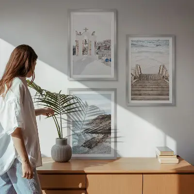 Set de tablouri pentru dormitor cu arhitectură marină din Santorini