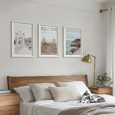 Set de tablouri pentru dormitor cu arhitectură marină din Santorini