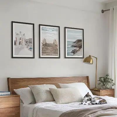 Set de tablouri pentru dormitor cu arhitectură marină din Santorini