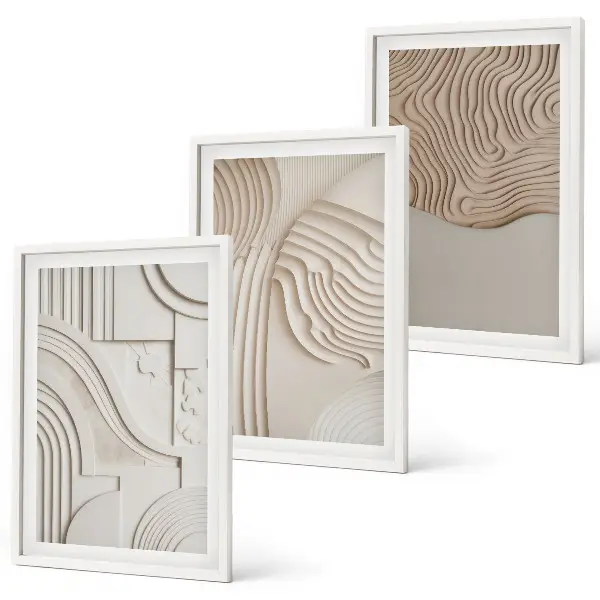 Set de tablouri pentru dormitor cu modele abstracte bej și alb