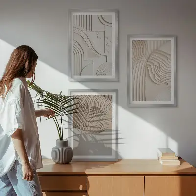 Set de tablouri pentru dormitor cu modele abstracte bej și alb